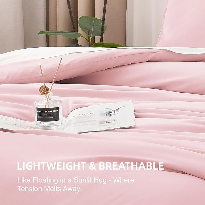 Litanika Comforters Pink Oversized Queen Size, 3 Pieces Lightweight Solid Bedding Set & Collections, All Season Fluffy Bed Set (98x98In Comforter & 2 Pillowcases)