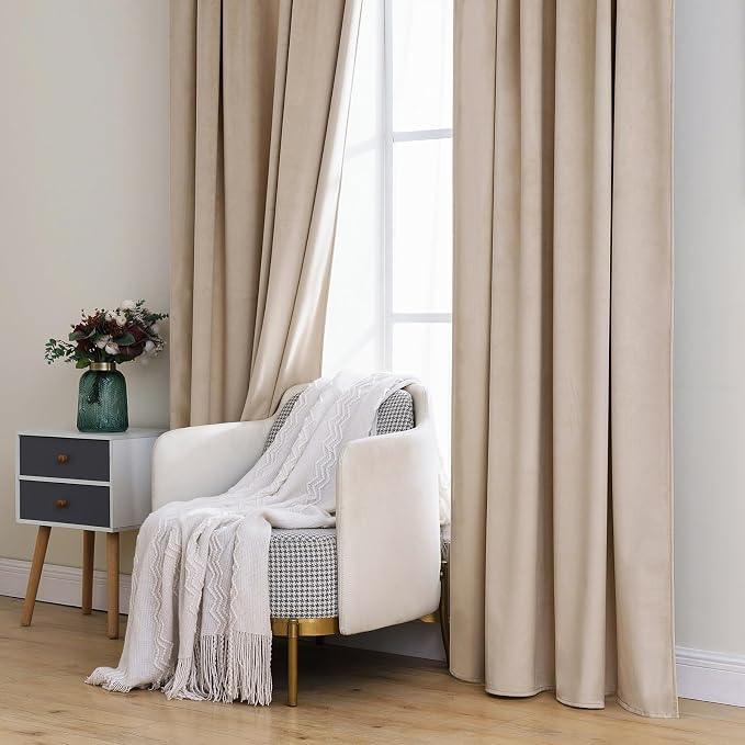 MIULEE Velvet Curtains 52x96 inches 2 Panels Camel Beige Blackout Curtains | - Image 7