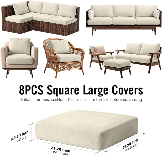 8Pcs Outdoor Cushion Covers, Stretch Patio Furniture Couch Chair Slipcovers | - Image 2