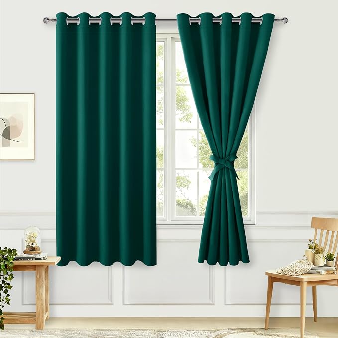 Blackout Curtains for Bedroom, 60 x 63 Inches Length, Hunter Green | Thermal by Hiasan