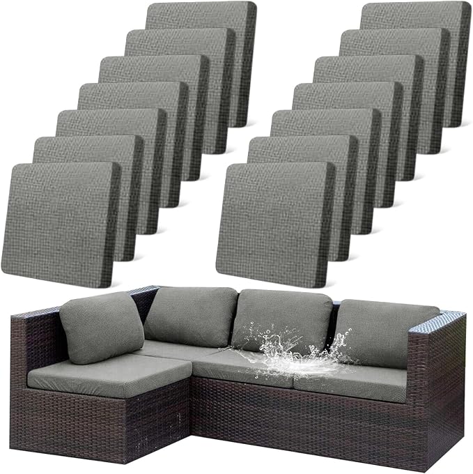CALBODE 14Pcs Outdoor Stretch Cushion Covers, Waterproof Outdoor Chair Cushion by CALBODE