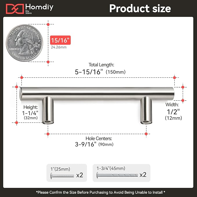 homdiy Kitchen Cabinet Handles Brushed Nickel Drawer Pulls - HD201SN Cabinet Hardware 10Pack 3-1/2in Hole Centers Cabinet Door Handles