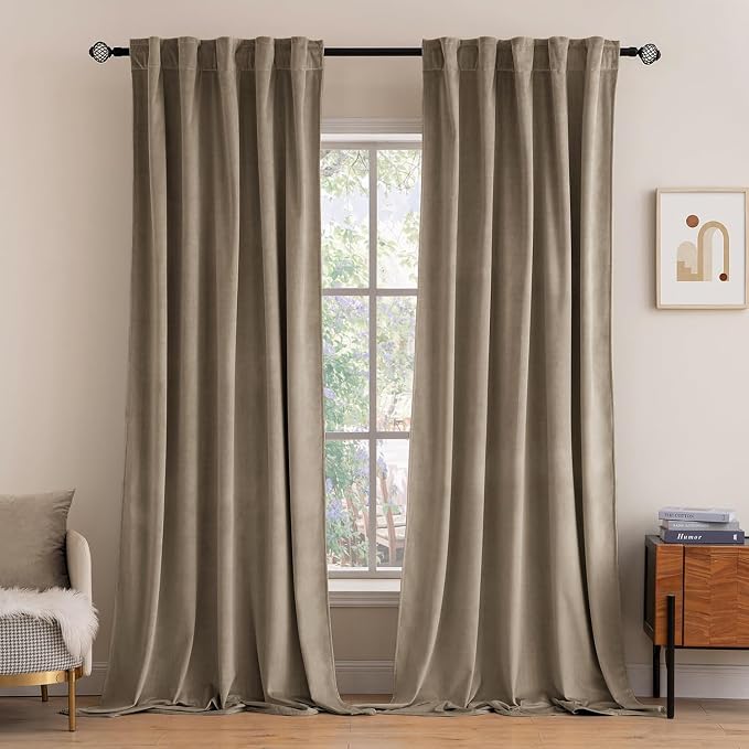 MIULEE Velvet Curtains 52x84 inches 2 Panels Light Taupe Blackout Curtains | by MIULEE