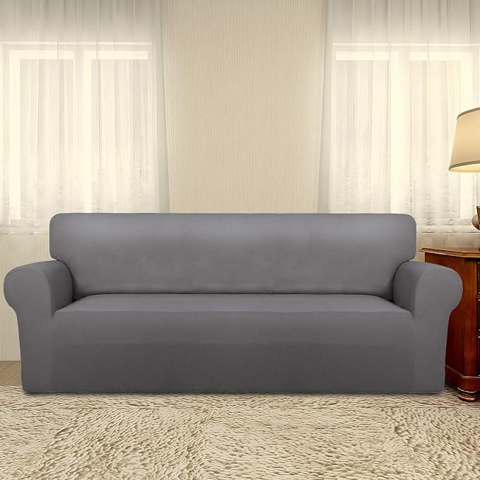 PureFit Stretch Oversized Couch Covers Fleece Sofa Slipcovers Light Gray | - Image 2