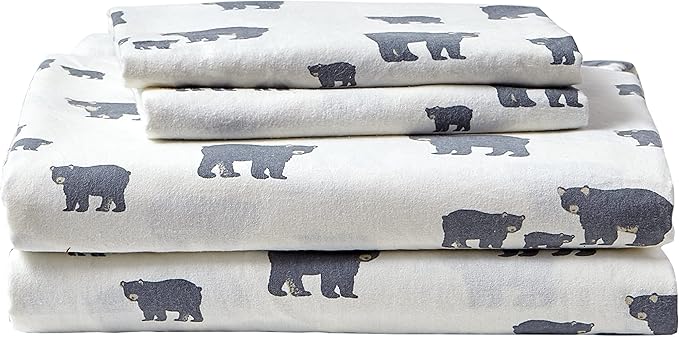 Eddie Bauer - Sheets, Cotton Flannel Bedding Set, Brushed for Extra Softness, Cozy Home Decor (Beacon Hill Ivory, King)