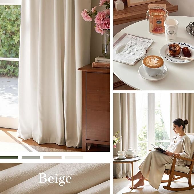 Lazzzy Velvet Blackout Curtains Thermal Insulated Room Window Drapes Super Soft Luxury Curtains for Living Room Bedroom Rod Pocket 2 Panels, Beige, 62" W x 108" L