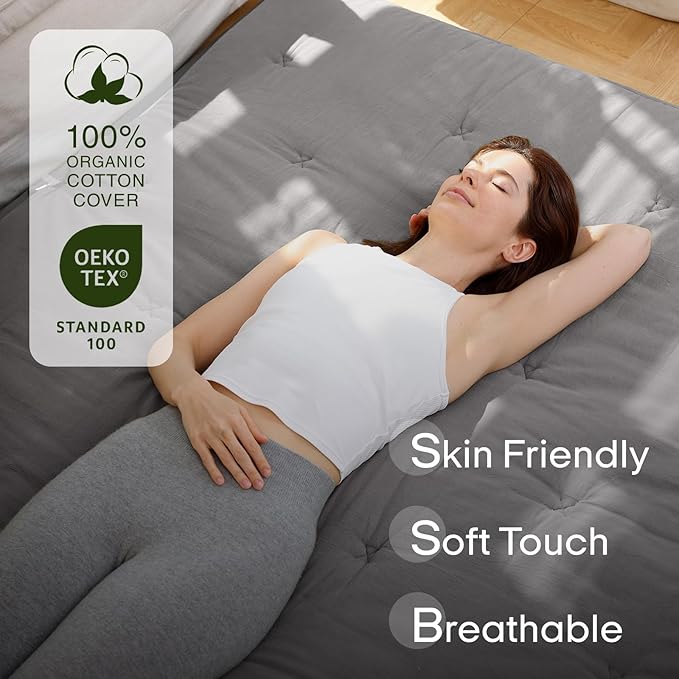 ZonLi Japanese Floor Futon Mattress Twin Size 75"x 39", 100% Cotton Cover 4'' Thicken Tatami Mattress, Foldable Sleeping Pad, Portable Dormitory Tatami Mat, Roll Up Floor Lounger Bed for Adult (Grey)