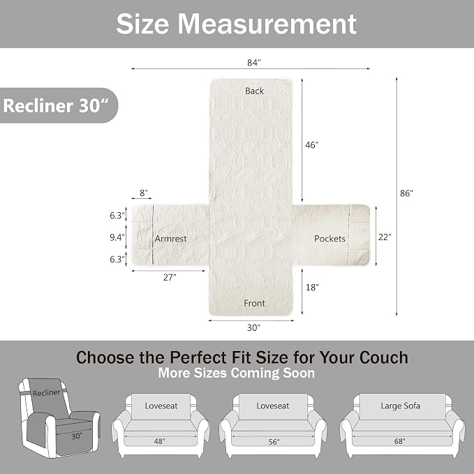 Large Ivory Recliner Chair Covers, Quilted Décor Water-Repellent Lazy Boy Chair - Image 7