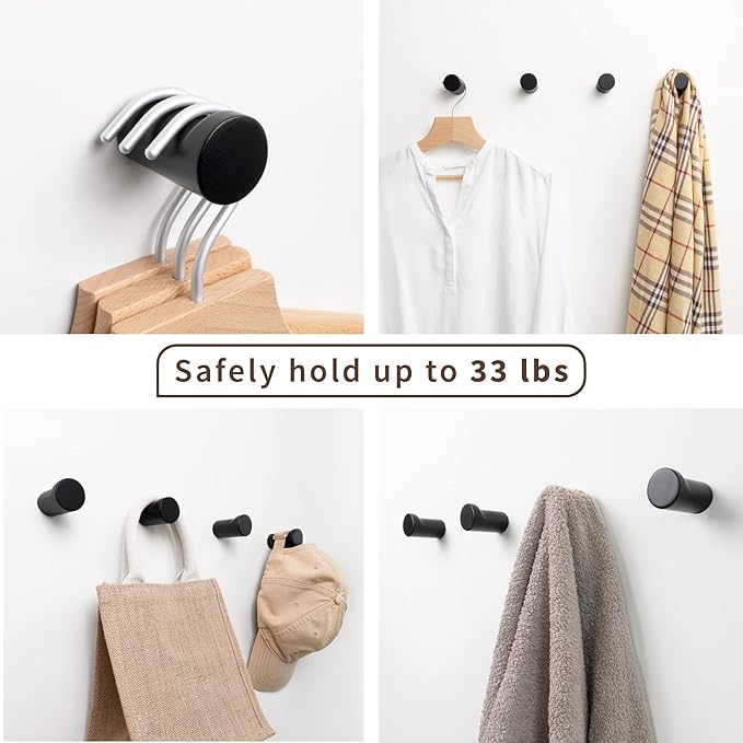 Wooden Black Wall Hooks - Pack of 4 - Wall Mounted Decorative Hook - Modern Wood Pegs for Hanging Hat, Coat, Towel - Purse and Backpack Hanger for Entryway