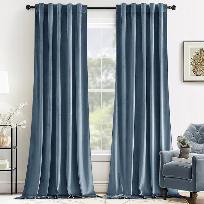 MIULEE Velvet Curtains 52x84 inches 2 Panels Stone Blue Blackout Curtains | by MIULEE