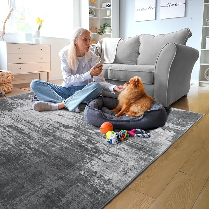 Entryway Rug 3x5 Dark Grey Bedroom Area Rug Washable Non Slip Abstract Boho Rugs by OmpaaHomeDecor