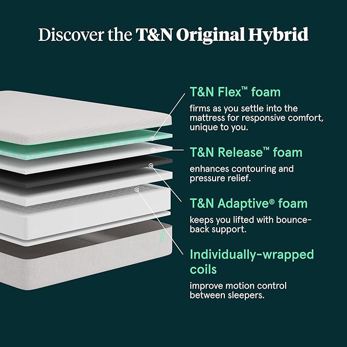 Tuft & Needle Original Hybrid Medium King Mattress, Adaptive Foam, Individually-Wrapped Coils, Cooling Pressure Relief, 100 Night Trial, Fiberglass-Free, CertiPUR-US, 10-Year Limited Warranty