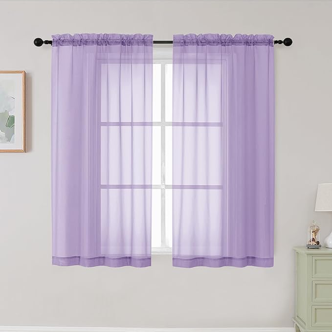 Lavender Sheer Curtains for Bedroom Living Room 45 Inch Length 2 Panels by WelvetBLK