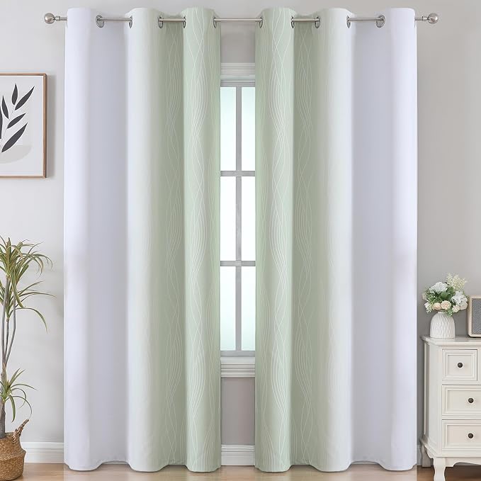 Sage Green and Greyish White Ombre Blackout Curtains - Image 2