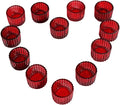 VOHO 24pcs Red Tealight Candle Holder for Christmas Decorations, Vintage Ribbed Votive Candle Holders Gifts for Women Friends, Small Tea Light Candle Holder Glass Wedding Centerpieces for Tables