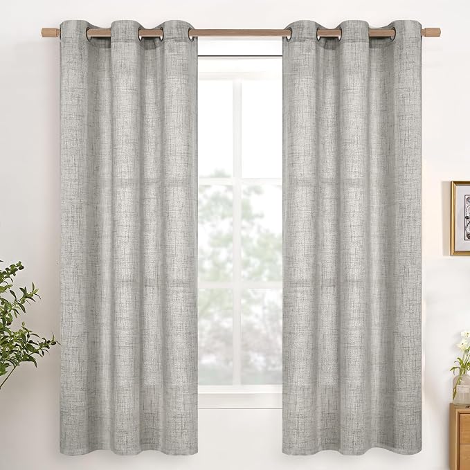 YoungsTex Dark Grey Linen Semi Sheer Curtains 42 X 63 Inch Length | Textured by YoungsTex