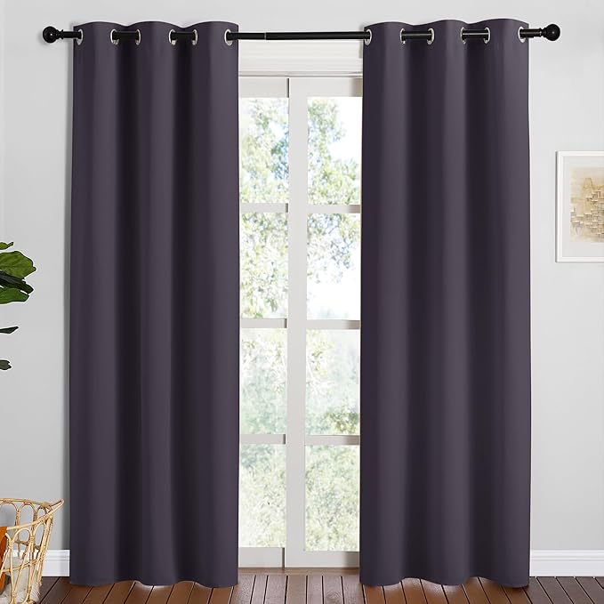 NICETOWN Greyish Purple Blackout Curtains 90 inches Length for Living Room, 2 Panels, 42" Wide, Thermal Insulated Long Drapes for Large Window