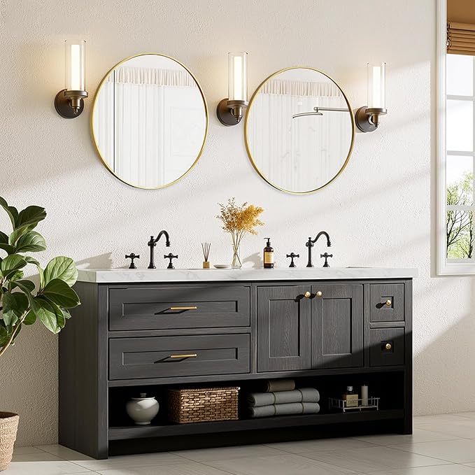 Sweetcrispy Round Bathroom Mirror 20 Inch Gold Metal Framed Wall Mounted Circle Vanity Mirror for Bathroom, Bedroom, Living Room, Entryway, Anti-Rust, Modern Decorative, Hanging or Leaning