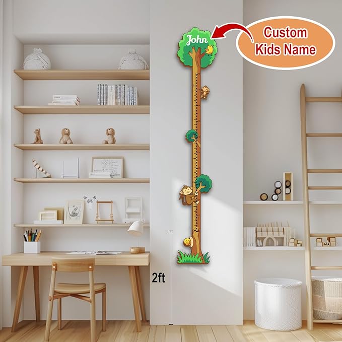 Personalized Growth Chart for Wall, Wooden Height Chart for Kids, Cute Height Measurement for Child/Girls/Boys, Baby and Toddler's Playroom/Kid's Room/Nursery Decor, Tree