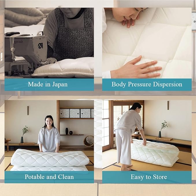 EMOOR Japanese Futon Mattress CLASSE King Made in Japan White, Foldable Floor Sleeping Bed Tatami Mat