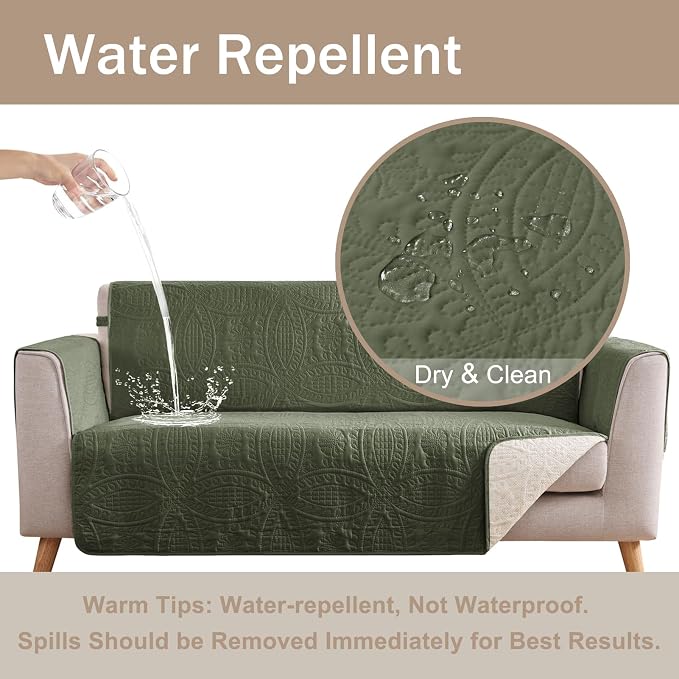 Olive Green Loveseat Covers for 2 Cushion Couch, Water-Repellent Slip Covers - Image 3