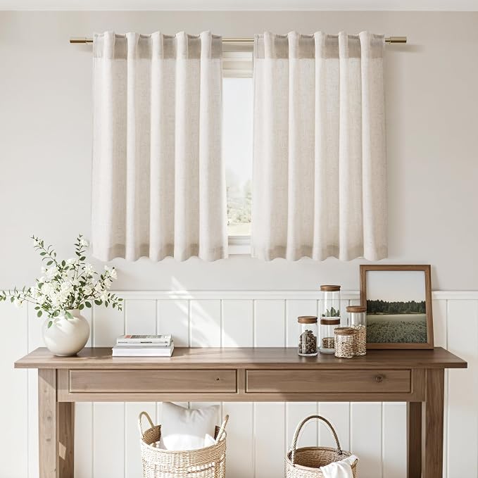 Beige Linen Curtains for Kitchen Windows Over Sink - Image 6