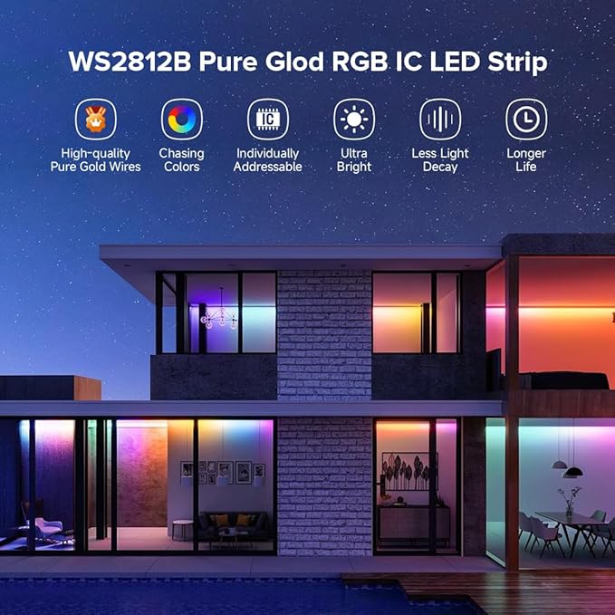 BTF-LIGHTING WS2812B IC RGB 5050SMD Pure Gold Individual Addressable LED Strip 16.4FT 300LED 60Pixel/m Flexible Full Color IP67 DC5V for DIY Chasing Color Project(No Adapter or Controller)
