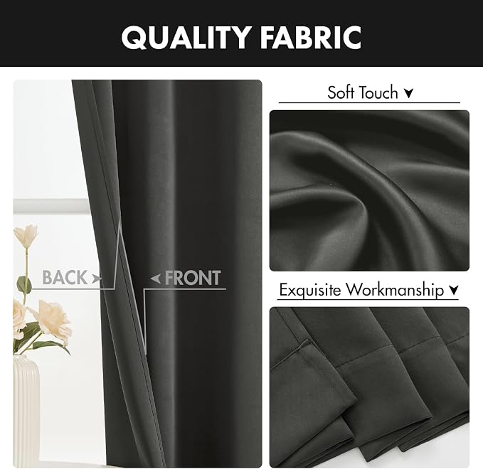 MIULEE 4 Panel Set Short Bedroom Blackout Curtains 54 Inch Long Dark Grey | - Image 8