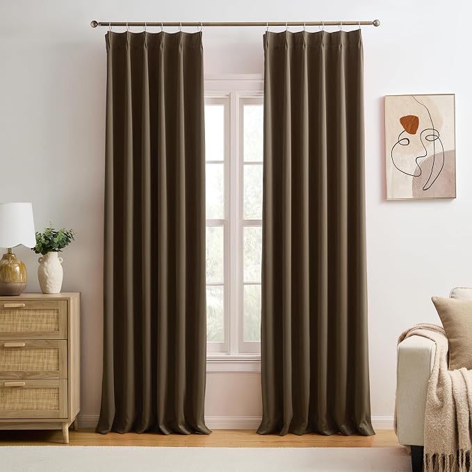 Chocolate Brown Blackout Curtains 108 Inches Long 9 feet Tall, Extra Long Pinch by KEQIAOSUOCAI