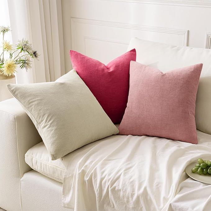 MIULEE Hot Pink Red Chenille Couch Throw Pillow Covers, 18x18 | Set of 2 - Image 5