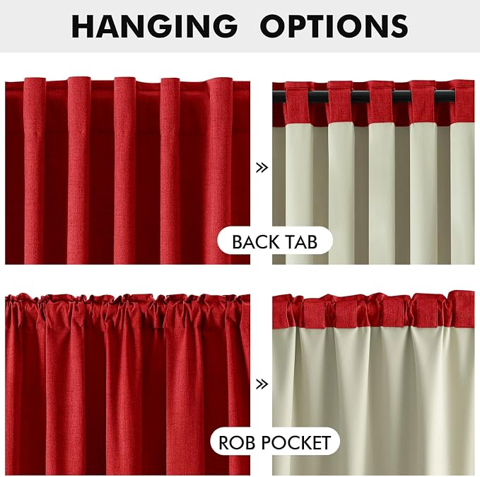 MIULEE 100% Blackout Linen Curtains 42 x 84 Inch Christmas Red 2 Panels | - Image 5