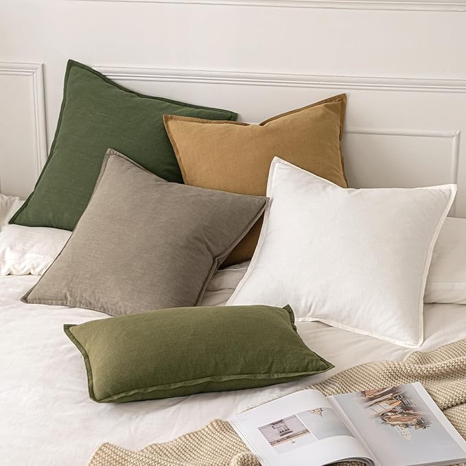 MIULEE Decorative Linen Euro Sham Pillow Covers 24x24 Inch Tan Taupe | Boho - Image 6