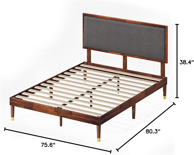 ZINUS Raymond Wood Platform Bed Frame with Adjustable Upholstered Headboard, Solid Wood Foundation, Wood Slat Support, No Box Spring Needed, Easy Assembly, King