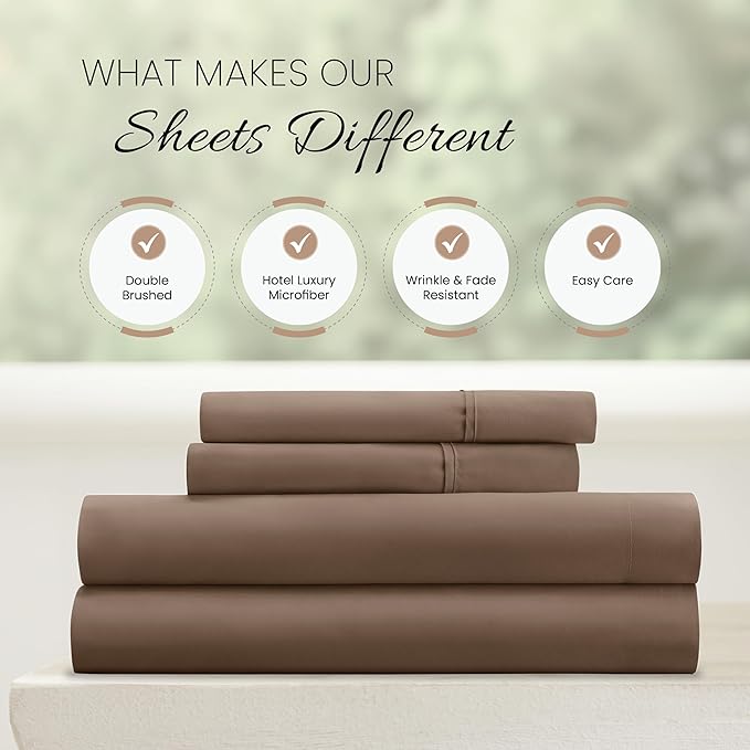 Linen Market Brushed Microfiber Full Sheet Set 4 Piece – Oeko-TEX Certified Ultra Soft & Wrinkle-Free - 16" Deep Pocket Sheets - Easy Care Full Size - Taupe