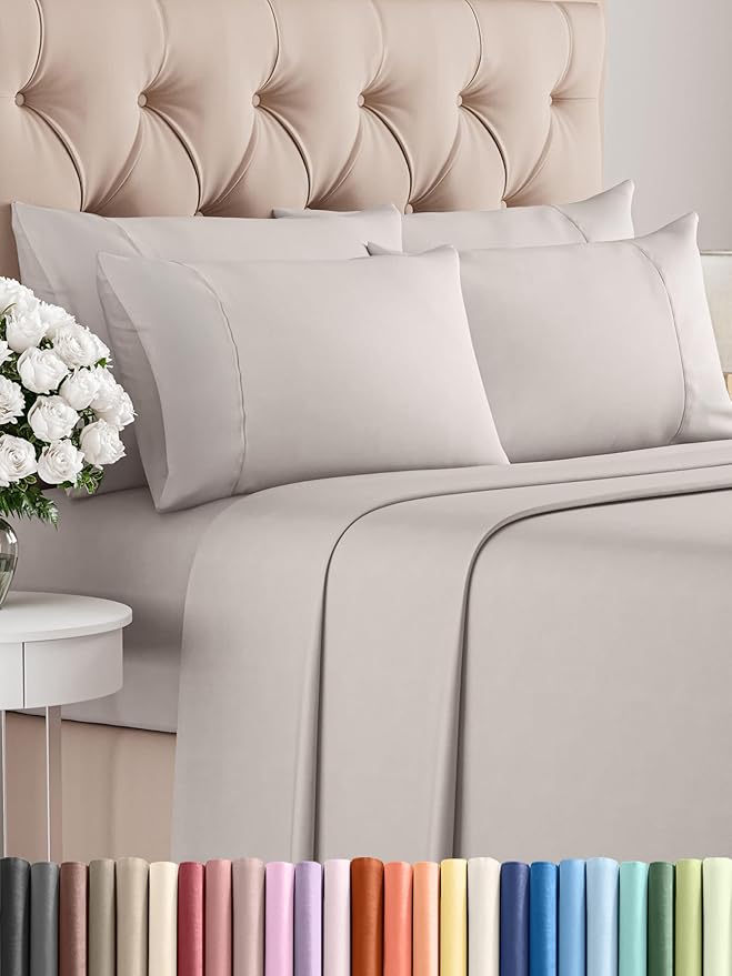 Queen 6 Piece Sheet Set - Comfy Breathable & Cooling - Ultra-Soft Hotel Luxury Bedding Set w/ 8-16 Inch Deep Pockets - 1 Flat & 1 Fitted Sheet & 4 Pillowcases - Wrinkle Free & Easy Care - Light Grey