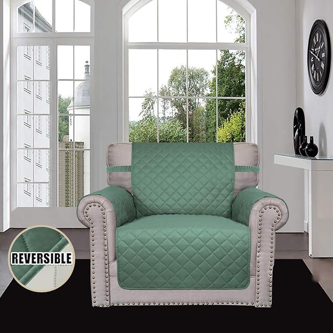 Easy-Going Reversible Couch Cover, Small Chair, Cyan/Ivory | Machine Washable - Image 2