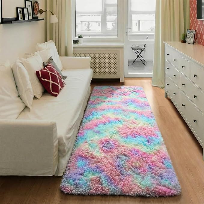 Rainbow Runner Rugs for Girls Bedroom Living Room, 2x6 Fluffy Soft Area Rug | - Image 6