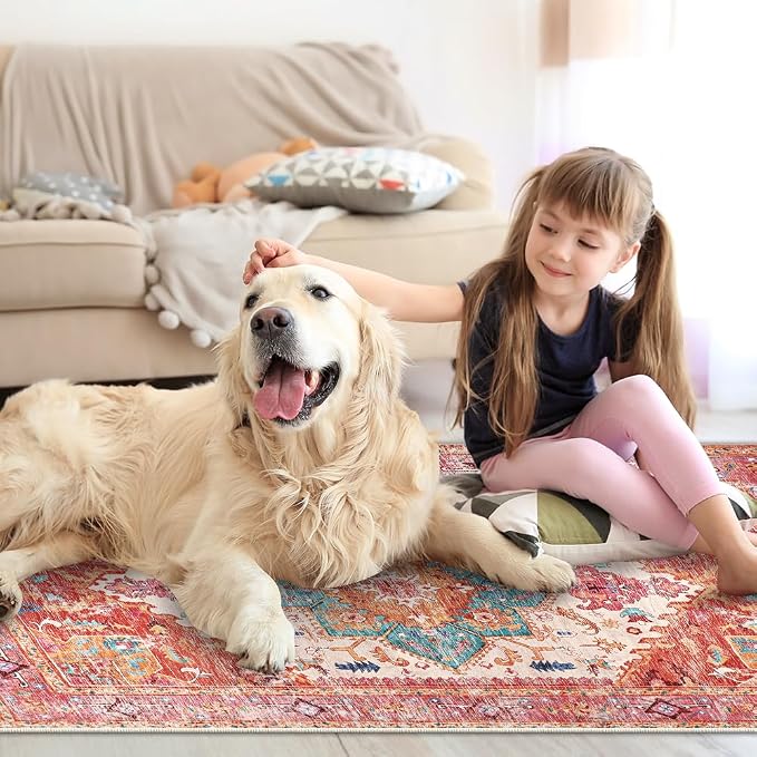 Yamaziot Washable Area Rug for Bedroom, 3x5 Non-Slip Boho Entryway Rug | Stain - Image 7