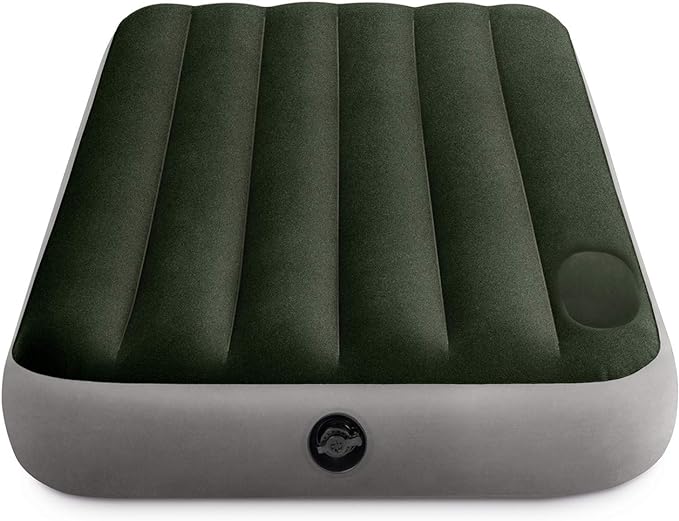 Intex 64761E Dura-Beam Standard Downy Air Mattress: Fiber-Tech – Twin Size – Built-in Foot Pump – 10in Bed Height – 300lb Weight Capacity