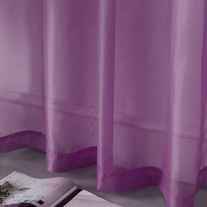 DUALIFE Purple Curtains 120 Inches Extra Length for Bedroom Set of 2 Panels Grommet Window Semi Voile Drapes Dark Purple Sheer Curtains for Kids Girls Bedroom Decor 52x120 Inch Long10 FT Royal Purple