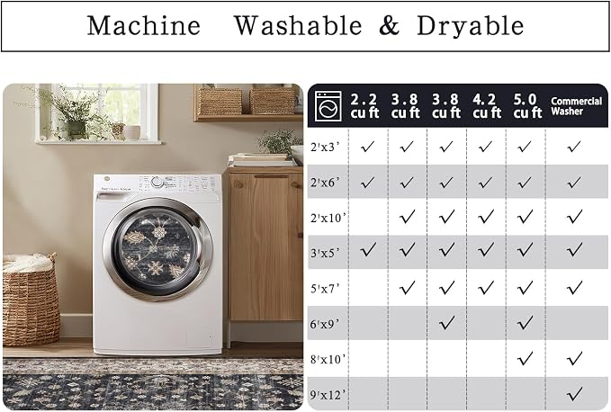 8x10 Washable Area Rugs for Living Room, Dining Room- Classic Black | - Image 9