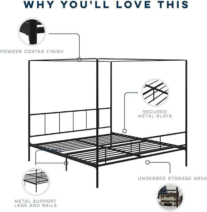 Novogratz Marion Canopy Bed, King, Black