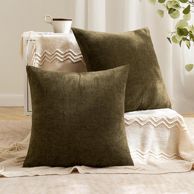MIULEE Coffee Chenille Couch Throw Pillow Covers, 20x20 | Set of 2, Soft - Image 4
