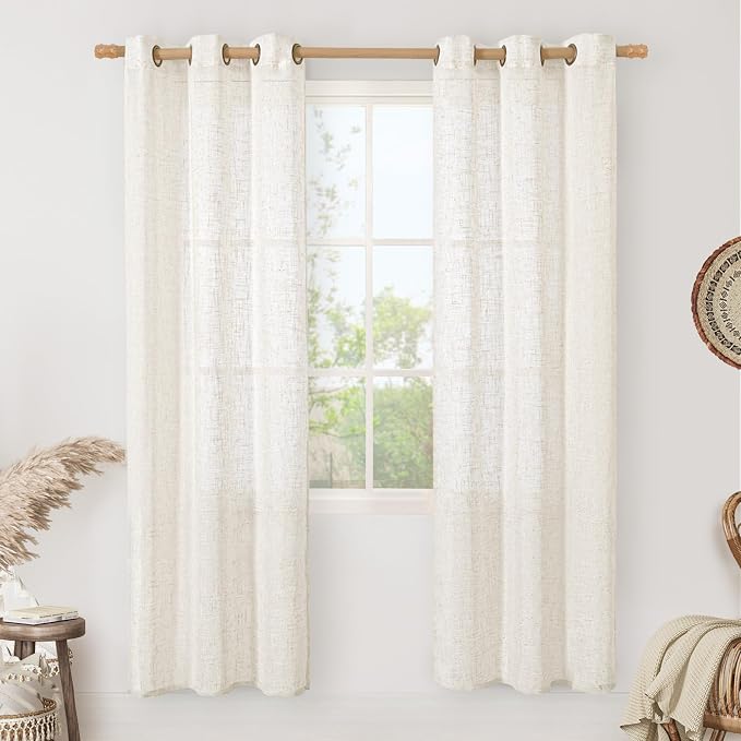 Natural Doorway Linen Curtains 80 inch Length 2 Panels, Cream Light Filtering by LAMIT