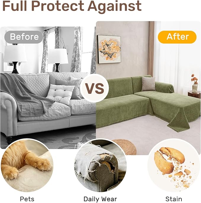 2 Pieces Sectional Couch Covers L Shaped Cover XXL Green | Thick Washable Fabric - Image 4