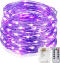 String Lights,LED Copper Wire Lights, Each Set 33ft/10M 100LEDs and 5 Remote Control.AA Battery Powered,Decor Rope Lights for Holiday,Wedding, Parties.(Purple)