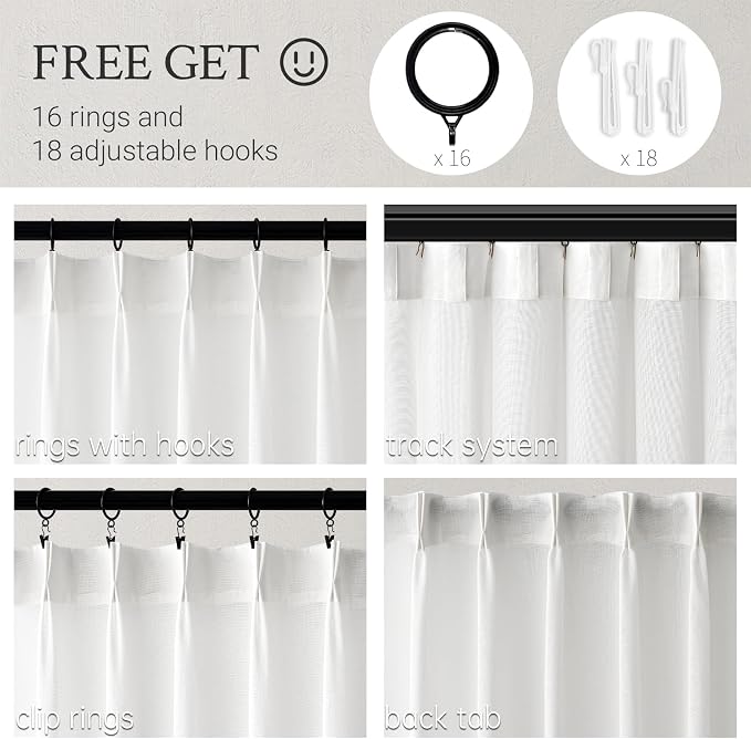 Topfinel White Pinch Pleated Linen Curtains 84 Inch Length 1 Panels - Image 2