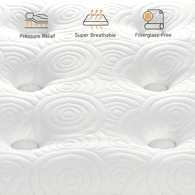 Vesgantti Full Size Mattress, 10 Inch Hybrid Full Mattress in a Box, Pillow Top Double Bed Mattresses, Foam and Pocket Coils Innerspring Mattresses, Pressure Relief, Medium Firm Plush Feel