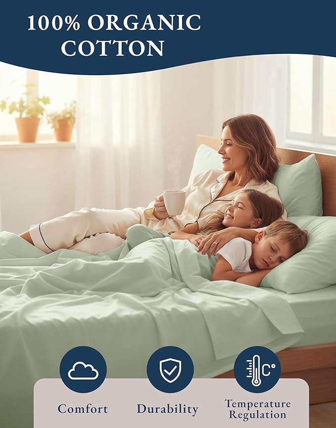 LANE LINEN 100% Mercerized Organic Cotton Twin XL Sheets Set, Soft & Comfy Percale Weave - Perfect for Hospital beds or Dorm Room, Luxury Hotel Like Sheets Twin XL Size Sheet Set - Mineral