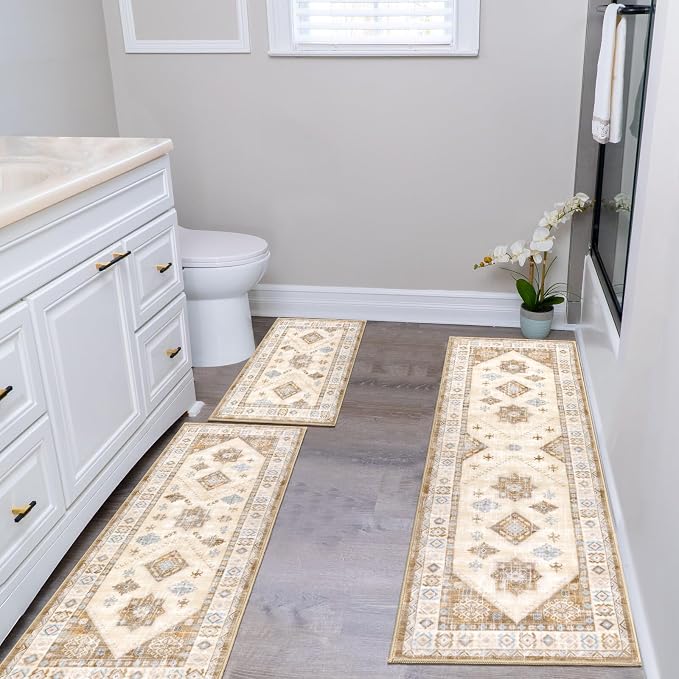 HEBE Boho Kitchen Rugs Set of 3, Non Slip Washable Kitchen Mats - Image 7
